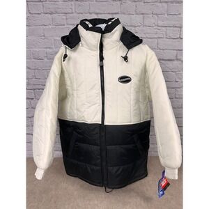 VTG Rooky Men's Reversible Hooded Puffer Jacket Black Cream Size L -‎ NEW